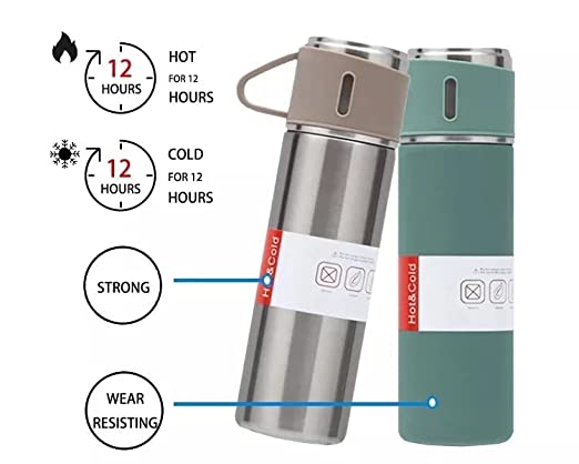 3-in-1 Vacuum Insulated Thermal Flask Set with Matching Cup Set